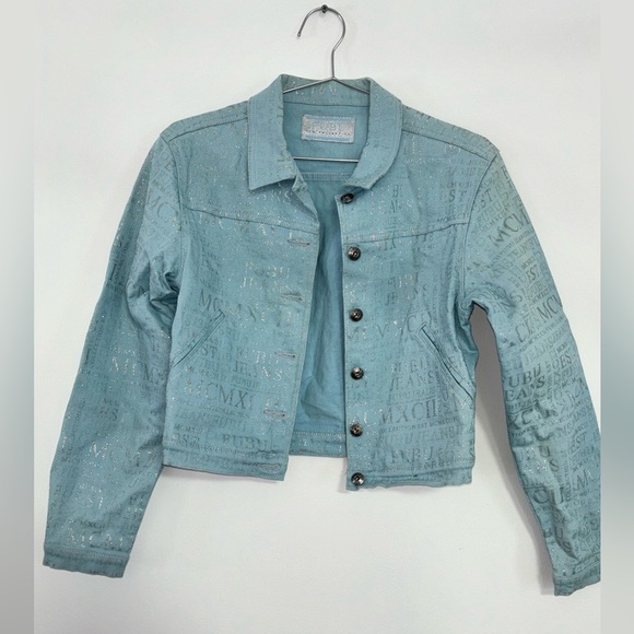 Rare Vintage Fubu Light Blue Denim Jacket Glitter Logo Womens size M - Picture 7 of 12